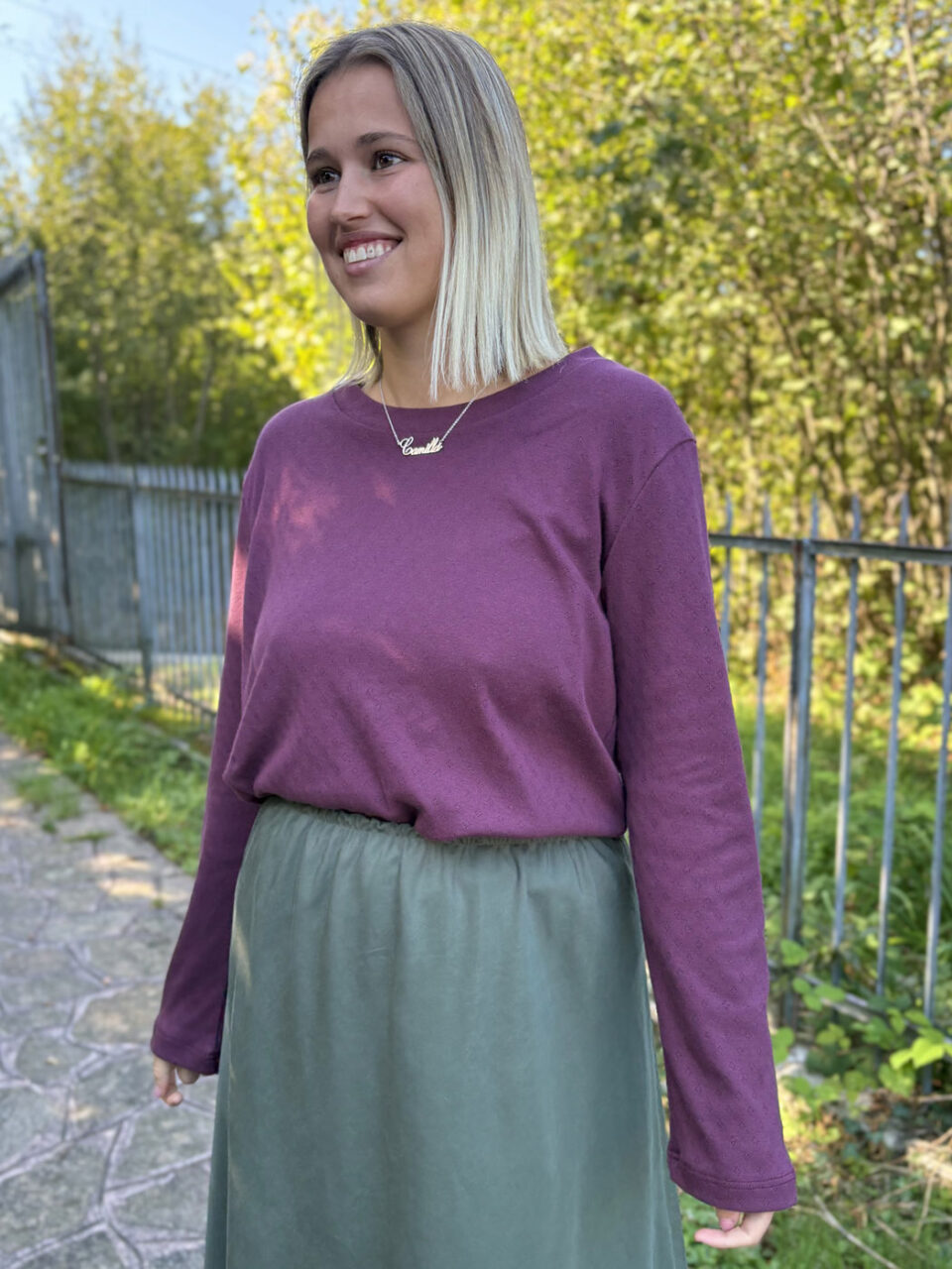 Maglia basica in pointelle bordeaux
