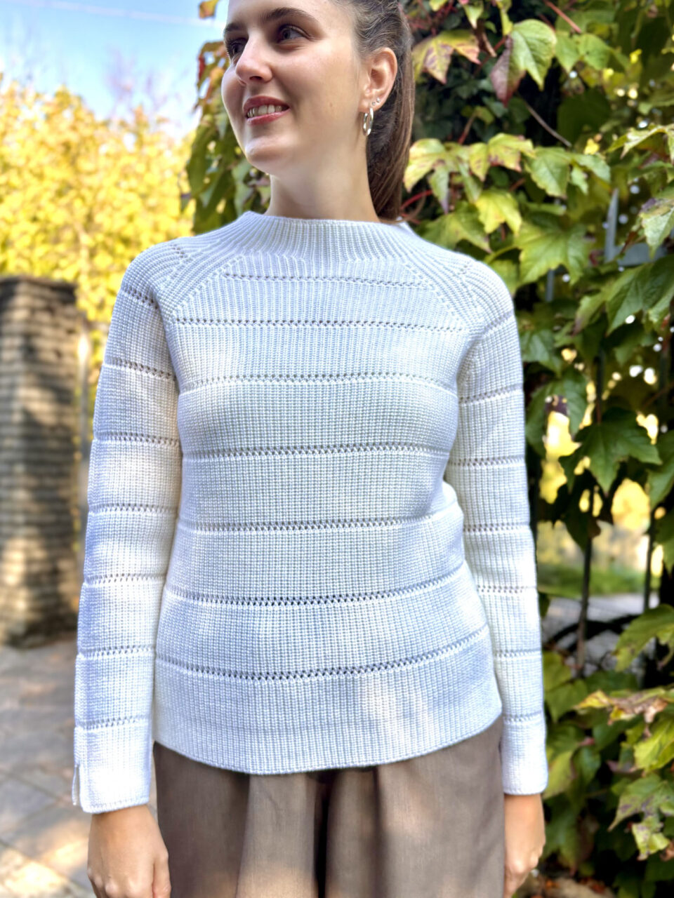 Maglione pura lana traforato panna