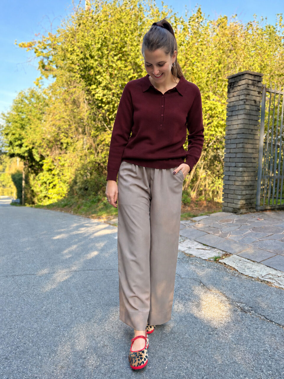 Maglione a polo bordeaux